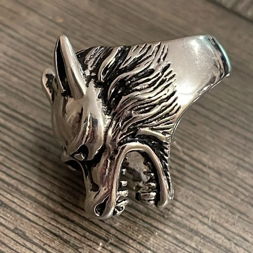 Men’s Wolf Ring Silver-tone Approx Size 10